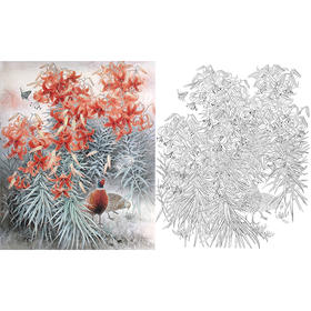 工笔花鸟白描底稿-百合花鸡-斗方小品册页-A212