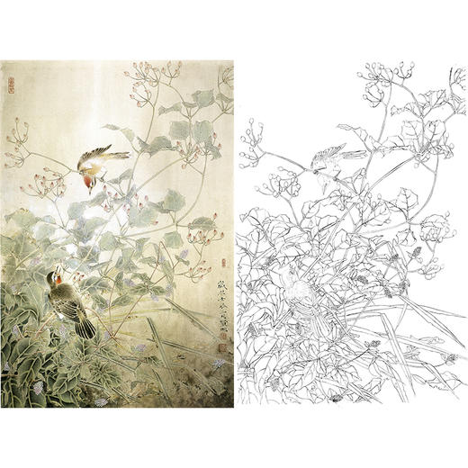 竖幅工笔花鸟白描底稿-A204 商品图0