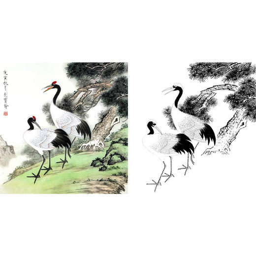 工笔花鸟白描底稿-仙鹤-松鹤-斗方小品册页-A307 商品图0