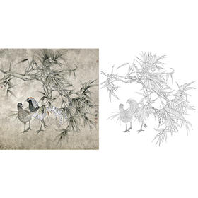 工笔花鸟白描底稿-野鸡-斗方小品册页-A317