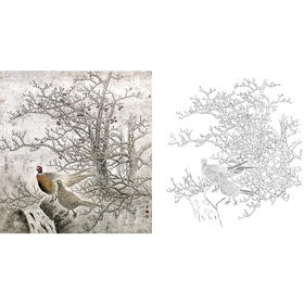 工笔花鸟白描底稿-野鸡-斗方小品册页-A319