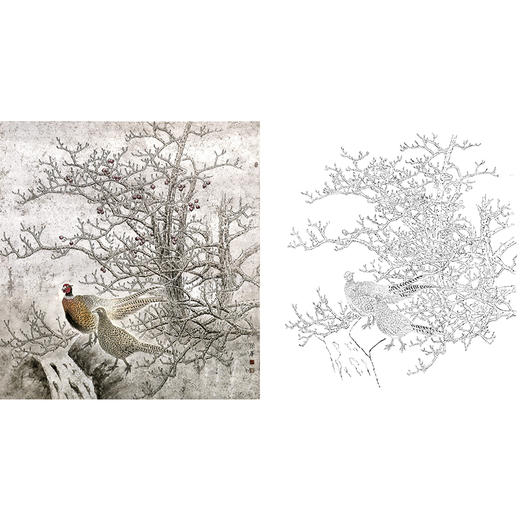 工笔花鸟白描底稿-野鸡-斗方小品册页-A319 商品图0