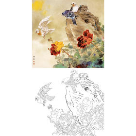 工笔花鸟白描底稿-邹传安-牡丹-斗方小品册页-A292