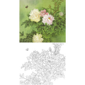 周中耀工笔花鸟白描底稿-牡丹《占断韶华》-斗方小品册页-A271