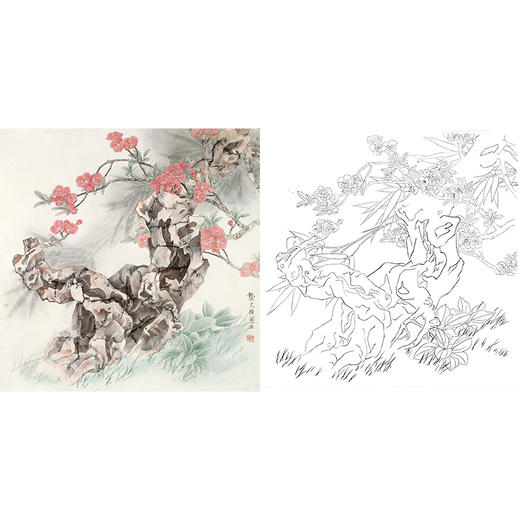 工笔花鸟白描底稿-龚文桢-梅花-斗方小品册页-A266 商品图0