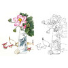 工笔花鸟白描底稿-荷花瓶花-斗方小品册页-A304 商品缩略图0