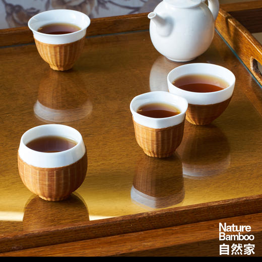 自然家 传统手工艺瓷胎竹编竹丝扣瓷小茶杯功夫茶杯四君子杯 商品图1