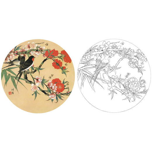 工笔花鸟白描底稿-喻继高-燕子桃花小品-A415 商品图0