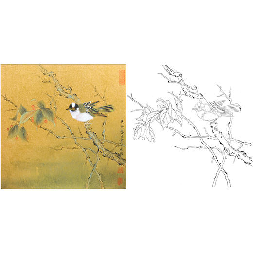 工笔花鸟白描底稿-王东兴-斗方小品册页-A381 商品图0