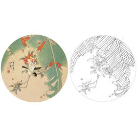 工笔花鸟白描底稿-喻继高-芭蕉小雀小品-A417