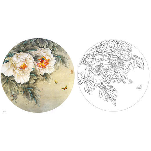 王少卿工笔花鸟白描底稿-牡丹花蝴蝶小品-A421 商品图0