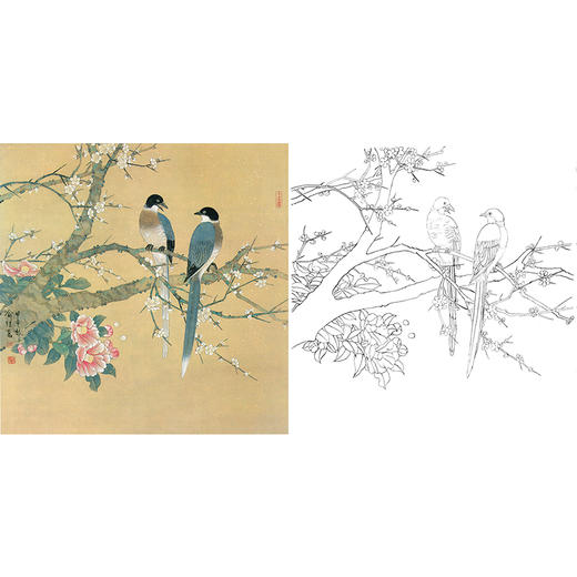 工笔花鸟白描底稿-喻继高-斗方小品册页-A433 商品图0