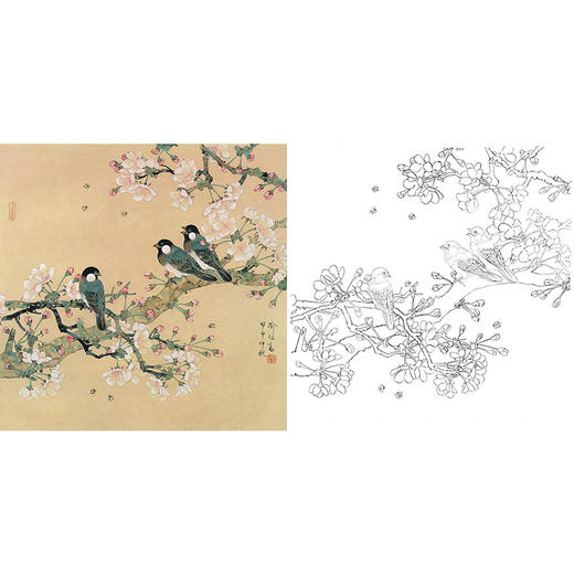 工笔花鸟白描底稿-喻继高-梨花-斗方小品册页-A496 商品图0