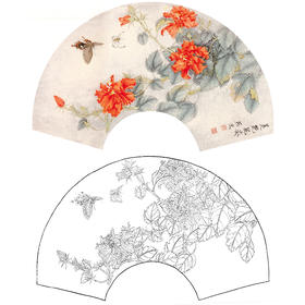 工笔花鸟白描底稿-美艳风姿-扇面小品-A359