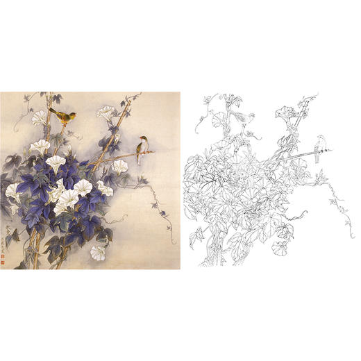 梁燕生工笔花鸟白描底稿《秋意》-斗方小品册页-多种白描尺寸可选-A482 商品图0