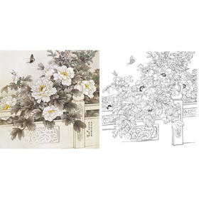 工笔花鸟白描底稿-王庆升牡丹-斗方小品册页-A481