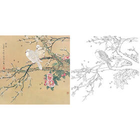 工笔花鸟白描底稿-喻继高-斗方小品册页-A499