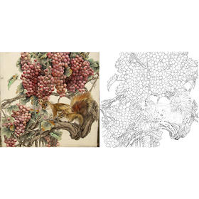 工笔花鸟白描底稿-孙锡之-葡萄-斗方小品册页-A447