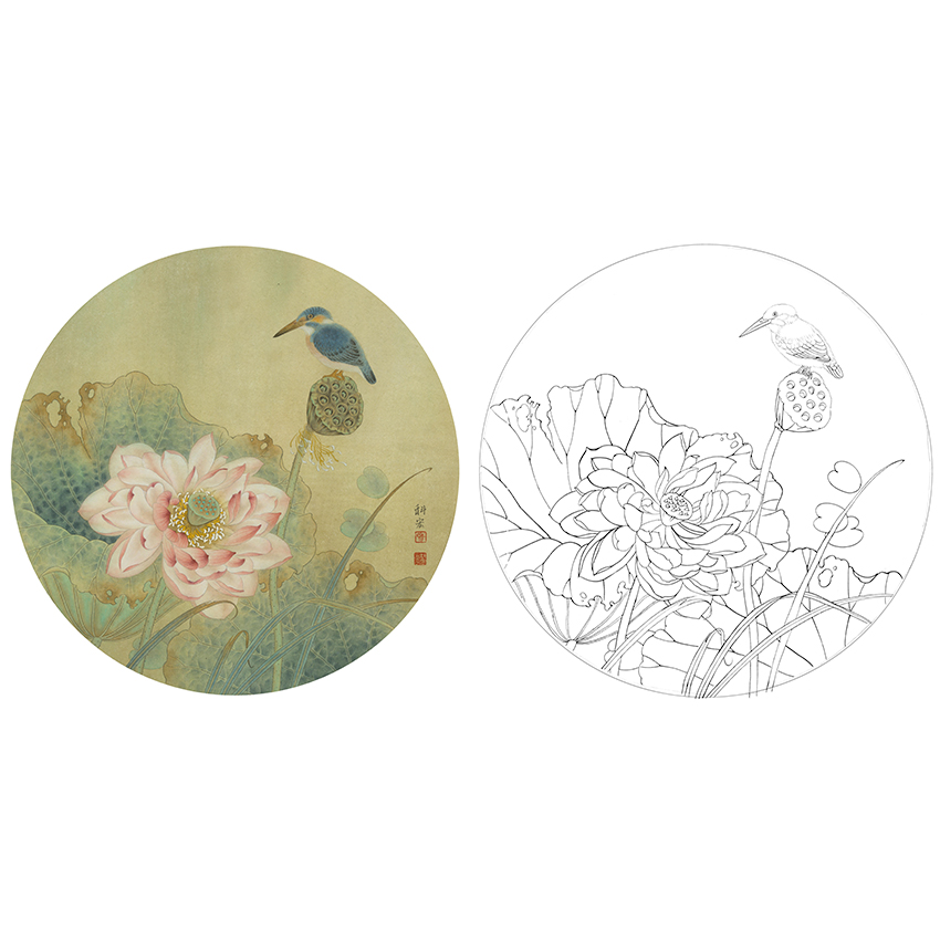 工笔花鸟白描底稿-荷花小品-A391