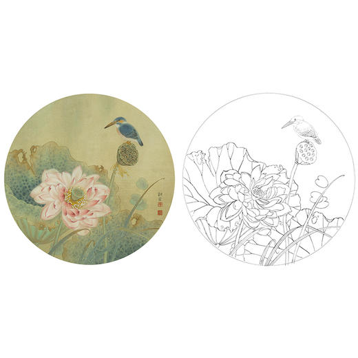 工笔花鸟白描底稿-荷花小品-A391 商品图0