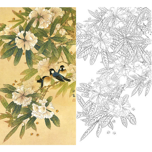 竖幅工笔花鸟白描底稿-喻继高-A531 商品图0