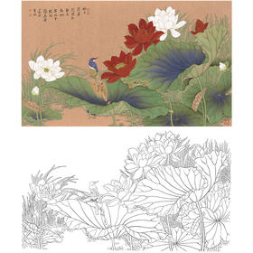 横幅工笔花鸟白描底稿-张克齐-荷花-A507