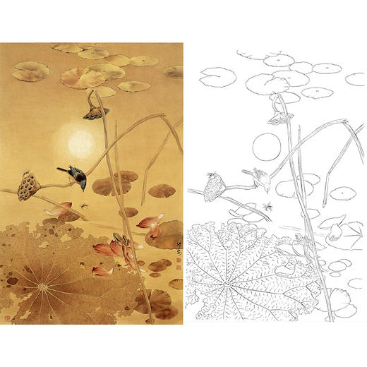 竖幅工笔花鸟白描底稿-邹传安荷花-A549 商品图0