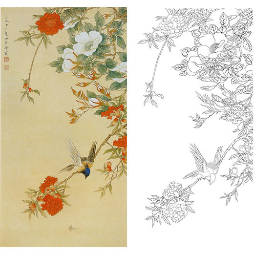 陈之佛竖幅工笔花鸟白描底稿《花荫觅食》-多种白描尺寸可选-A519 商品图0