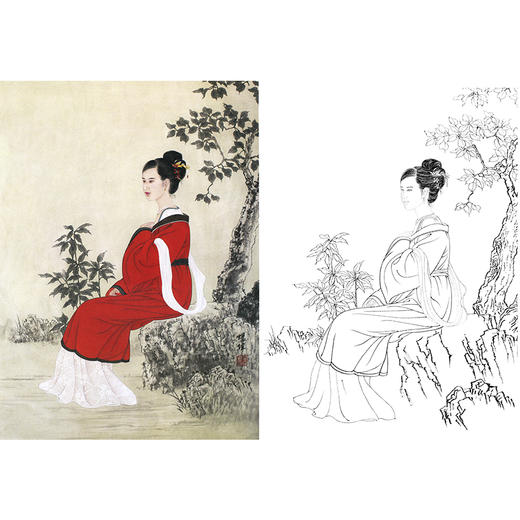 工笔传统仕女人物白描底稿-斗方小品册页-B123 商品图0