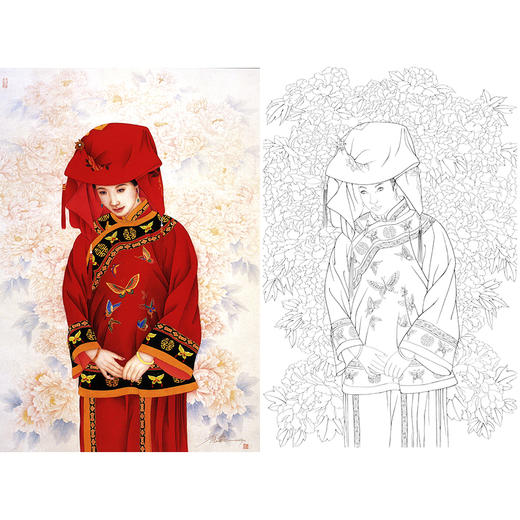 崔景哲竖幅工笔现代仕女人物白描底稿-B070 商品图0