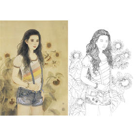 崔景哲工笔现代仕女人物白描底稿-斗方小品册页-B121