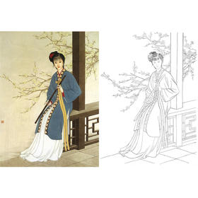 李新禹工笔传统仕女人物白描底稿-斗方小品册页-B153