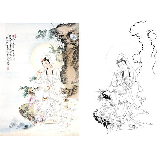 竖幅工笔人物白描底稿-观音佛像菩萨-B080 商品图0