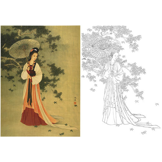 李新禹工笔传统仕女人物白描底稿-斗方小品册页-B158 商品图0
