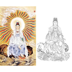 程宗元竖幅工笔人物白描底稿-观音佛像菩萨-神佛人物-B095