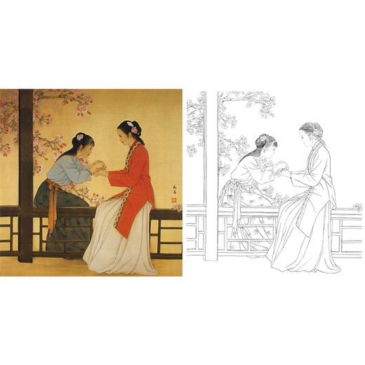 李新禹工笔传统仕女人物白描底稿-斗方小品册页-B164 商品图0