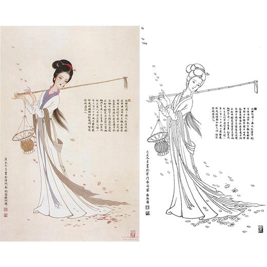竖幅工笔传统仕女人物白描底稿-杨淑涛-黛玉葬花《葬花吟》-多种白描尺寸可选-B052 商品图0
