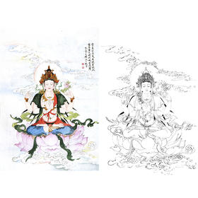 竖幅工笔人物白描底稿-观音佛像菩萨-B077