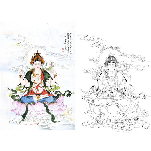 竖幅工笔人物白描底稿-观音佛像菩萨-B077 商品图0