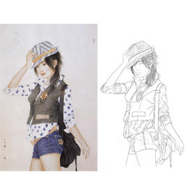 崔景哲竖幅工笔现代仕女人物白描底稿-B115