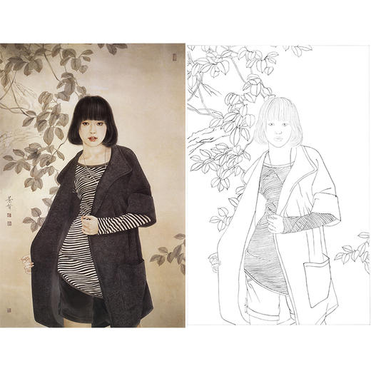 竖幅工笔人物白描底稿-崔景哲现代仕女-B120 商品图0