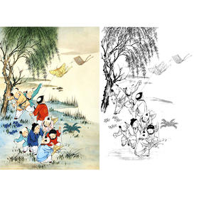 工笔人物白描底稿-其他人物-婴童-斗方小品册页-B127