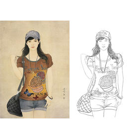 崔景哲竖幅工笔现代仕女人物白描底稿-B119