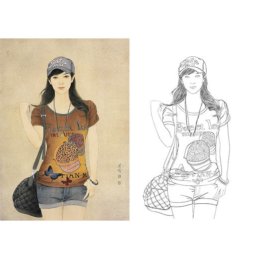 崔景哲竖幅工笔现代仕女人物白描底稿-B119 商品图0