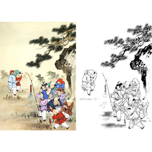 竖幅工笔人物白描底稿-其他人物-婴童-B130 商品图0