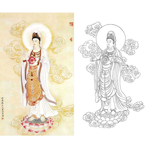 程宗元竖幅工笔人物白描底稿-观音佛像菩萨-神佛人物-B093 商品图0