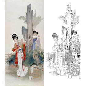 杨淑涛竖幅工笔传统仕女人物白描底稿-B049