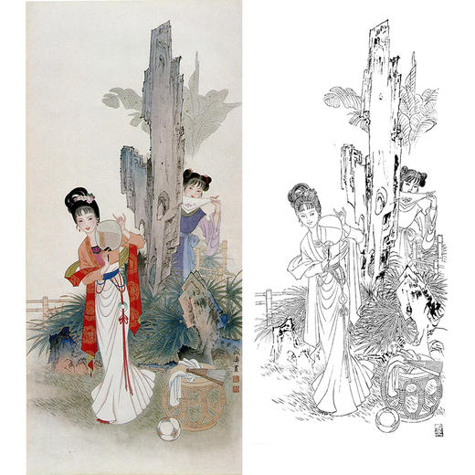 杨淑涛竖幅工笔传统仕女人物白描底稿-B049 商品图0