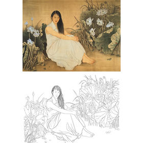 李新禹横幅工笔现代仕女人物白描底稿-B131