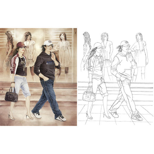 崔景哲工笔现代仕女人物白描底稿-斗方小品册页-B116 商品图0